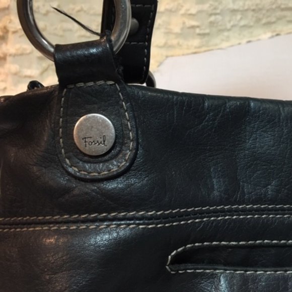 FOSSIL Black Super Soft Leather Satchel Zip Handbag Dbl Strap 13"x10" - Picture 7 of 16